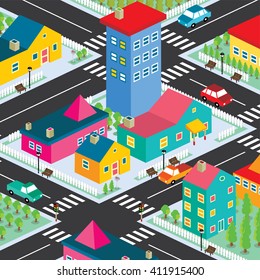 isometric residential view cartoon - lake pond view