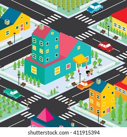isometric residential view cartoon theme