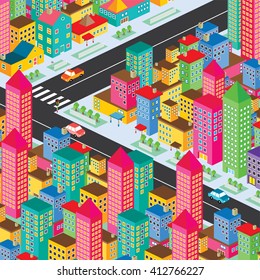 isometric residential view cartoon theme vector illustration