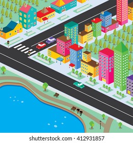 isometric residential view cartoon theme vector illustration