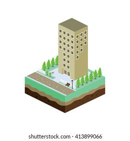 isometric residential view cartoon theme vector illustration
