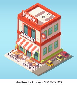 isometric restaurant building vector illustration