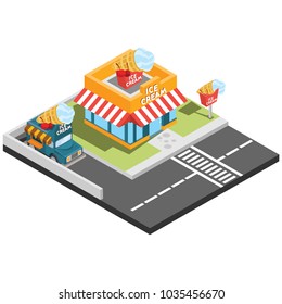 isometric restaurant ice cream, vector illustration