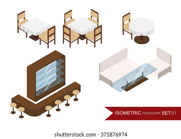 Isometric restaurant. Interior of the restaurant . isometric graphic, interior room