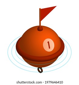 isometric restrictive sea buoy on waves. Regulation and safety of shipping in ocean. 3d vector