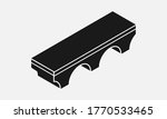 Isometric retro bridge black and white vector icon.