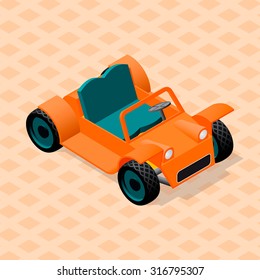 Isometric retro car model. Sport utility vehicle. Three dimensional image of vintage cabriolet car. Buggy car.