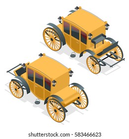 Isometrische Retro-Coaches, Brougham-Ikone. Flache Illustration von Brougham Vektor. Einzeln auf Weiß