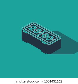 Isometric Retro flip clock icon isolated on green background. Wall flap clock, number counter template, all digits with flips.  Vector Illustration