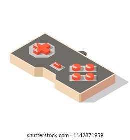 Isometric retro gamepad. 3d vector old joystick. Low-polygonal illustration of a retro game console.