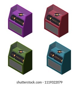 Isometric retro jukebox, music machine, vinyl record