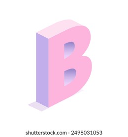 Isometric retro letter B. 3D art symbol in 90th style.