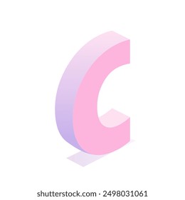 Isometric retro letter C. 3D art symbol in 90th style.