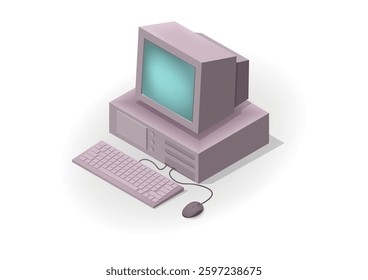 Isometric retro or old computer. isolated on white