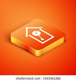 Isometric Retro wall watch icon isolated on orange background. Cuckoo clock sign. Antique pendulum clock.  Vector Illustration
