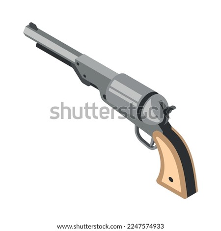 Isometric revolver back view 3d vector illustration