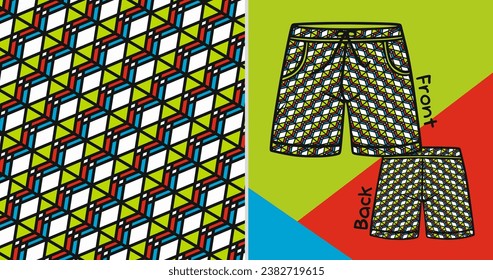 Isometric RGB Color Parallelogram Pattern. Short Pants Mockup Vector Design. Vector Design For Any Media Purposes.
