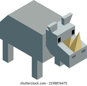 Isometric rhinoceros. Low poly pixel animal icon