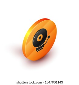 Isometric Ringing alarm bell icon isolated on white background. Alarm symbol, service bell, handbell sign, notification symbol. Orange circle button. Vector Illustration