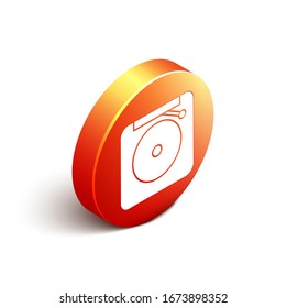 Isometric Ringing alarm bell icon isolated on white background. Fire alarm system. Service bell, handbell sign, notification symbol. Orange circle button. Vector Illustration