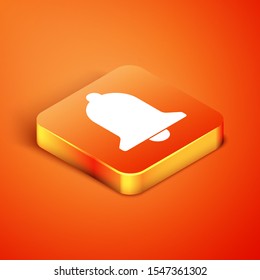 Isometric Ringing bell icon isolated on orange background. Alarm symbol, service bell, handbell sign, notification symbol.  Vector Illustration