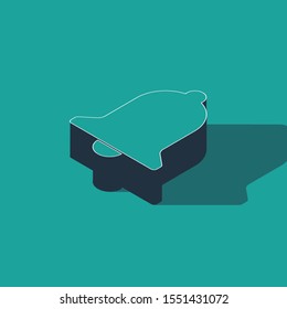 Isometric Ringing bell icon isolated on green background. Alarm symbol, service bell, handbell sign, notification symbol.  Vector Illustration