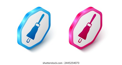 Isometric Ringing bell icon isolated on white background. Alarm symbol, service bell, handbell sign, notification symbol. Hexagon button. Vector