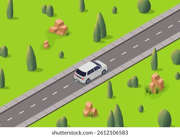 Isometric road with car on the way