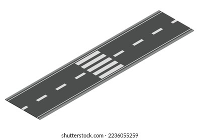 Isometric road element for highway city street map traffic creation. Asphalt part of road or route