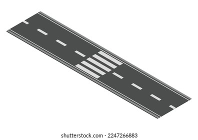 Isometric road element for highway city street map traffic creation. Asphalt part of road or route