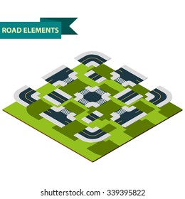 Isometric road elements. 3d map.