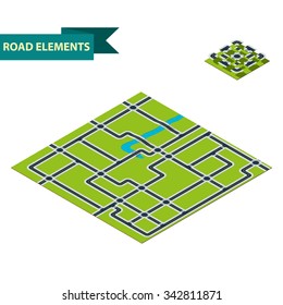 Isometric road elements. 3d street vector icon. 