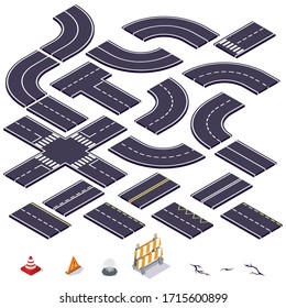 Isometric Road Elements. Vector Illustration.