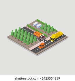 Isometric road intersection illustrated in vector