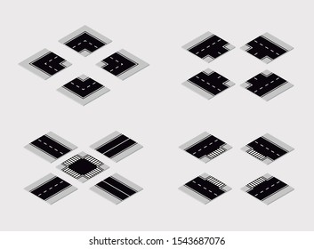 Isometric road modular elements. Vector illustration