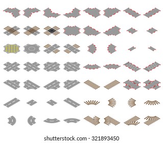 Isometric Road, Rail And Race Track Vector Elements
