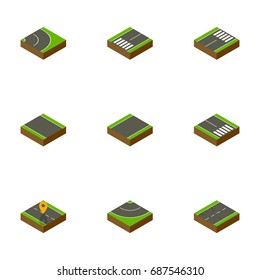 Isometric Road Set Of Cracks, Unilateral, Without Strip And Other Vector Objects. Also Includes Earthquake, Bitumen, Location Elements.