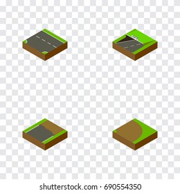 Isometric Road Set Of Downward, Unfinished, Subway And Other Vector Objects. Also Includes Downward, Subway, Unfinished Elements.