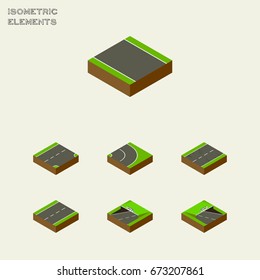 Isometric Road Set Of Driveway, Asphalt, Subway And Other Vector Objects. Also Includes Down, Bitumen, Underground Elements.