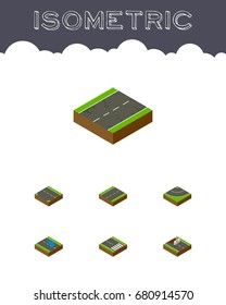 Isometric Road Set Of Driveway, Repairs, Plash And Other Vector Objects. Also Includes Bitumen, Single, Repairs Elements.