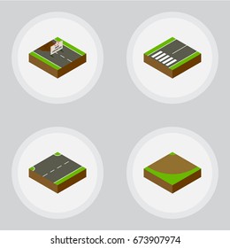 Isometric Road Set Of Footpassenger, Repairs, Upwards And Other Vector Objects. Also Includes Upward, Construction, Sand Elements.