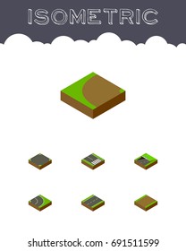Isometric Road Set Of Footpath, Crossroad, Turning And Other Vector Objects. Also Includes Footpath, Road, Lane Elements.
