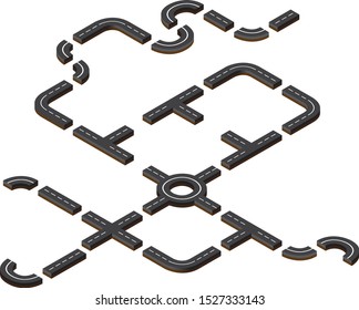 Isometric road set, illustration, vector