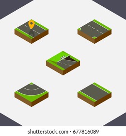 Isometric Road Set Of Navigation, Without Strip, Road And Other Vector Objects. Also Includes Unilateral, Strip, Subway Elements.