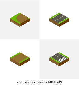 Isometric Road Set Of Pedestrian, Footpath, Turning And Other Vector Objects. Also Includes Flat, Highway, Footpath Elements.