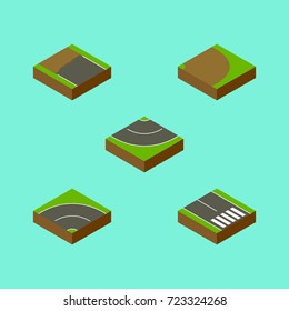 Isometric Road Set Of Pedestrian, Road, Incomplete And Other Vector Objects. Also Includes Pedestrian, Rotation, Turning Elements.