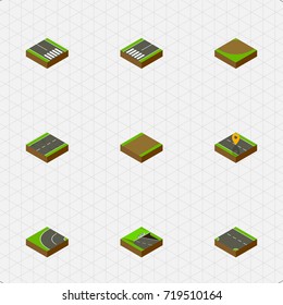 Isometric Road Set Of Pedestrian, Underground, Way And Other Vector Objects. Also Includes Strip, Earthquake, Cracks Elements.