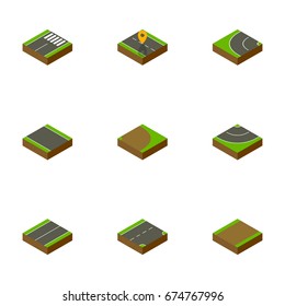Isometric Road Set Of Plane, Without Strip, Footpath And Other Vector Objects. Also Includes Plane, Footpath, Highway Elements.