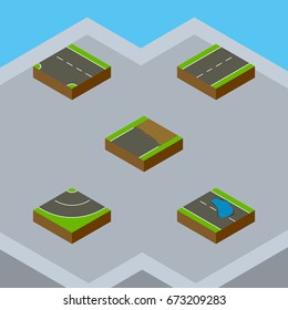 Isometric Road Set Of Plash, Downward, Driveway And Other Vector Objects. Also Includes Bitumen, Road, Single Elements.