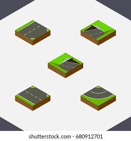 Isometric Road Set Of Rightward, Underground, Down And Other Vector Objects. Also Includes Underground, Down, Road Elements.
